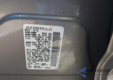 2010 Nissan Rogue Sl из США, поврежденный, VIN JN8AS5MV9AW134851